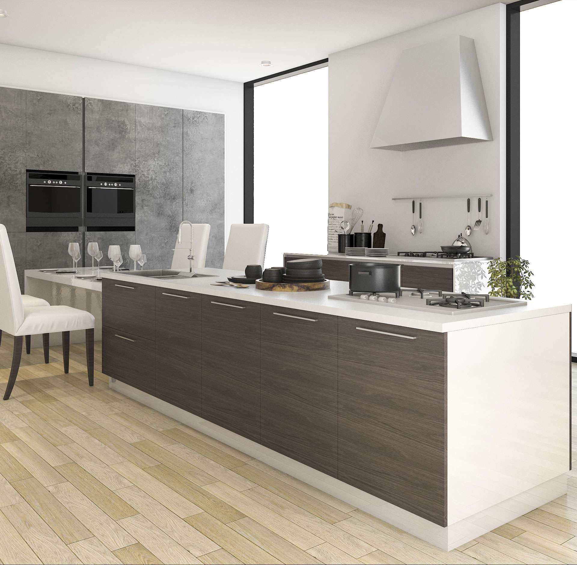 Elegant German kitchen integrates sitting area for your family