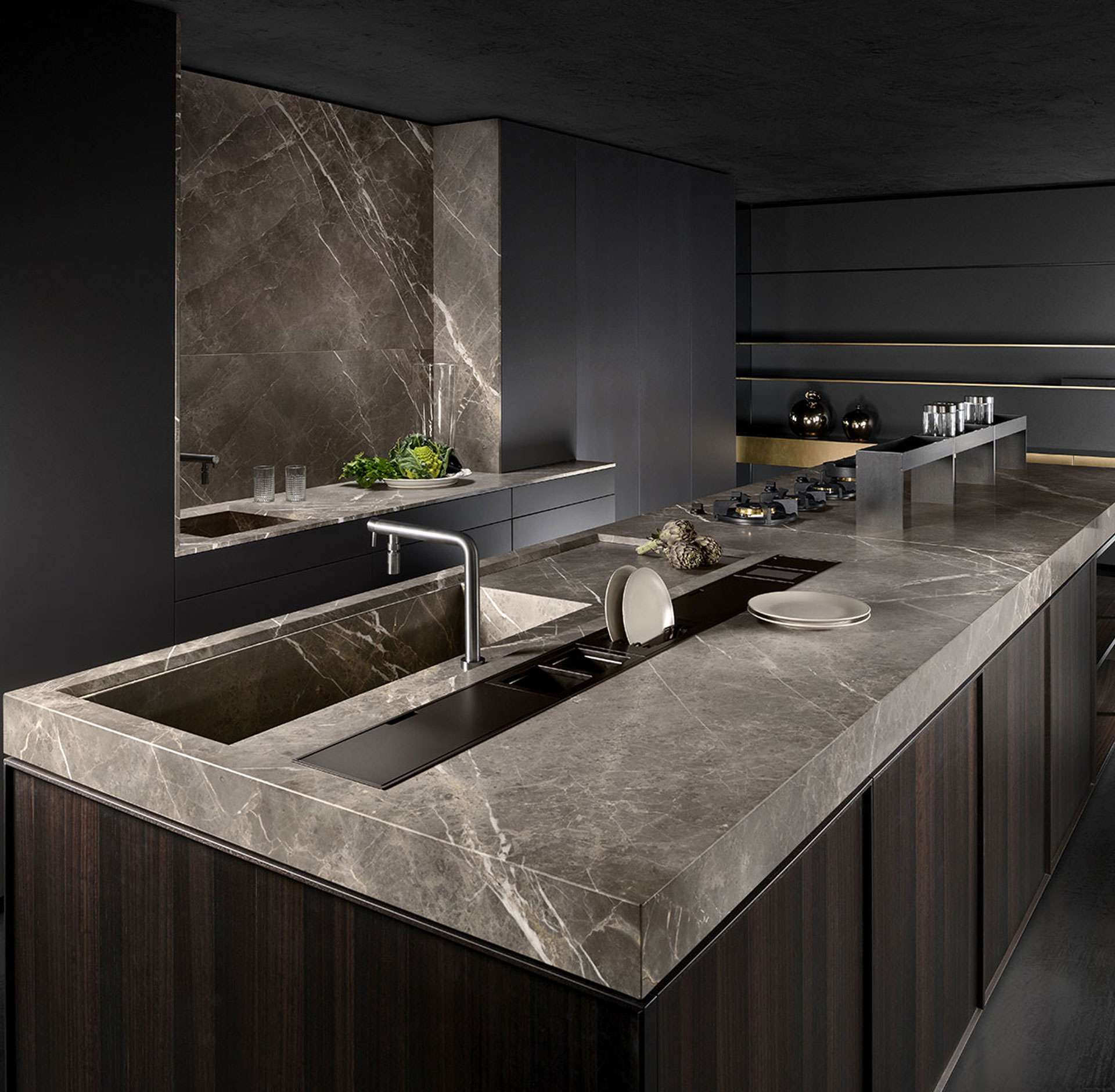 Stylish functionality of Italian kitchen with creative material